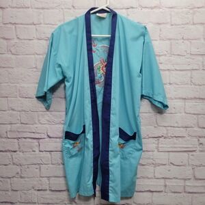 VTG Plum Blossom Kimono‎ Robe M Embroidered Dragon Boho Festival Oriental *FLAW